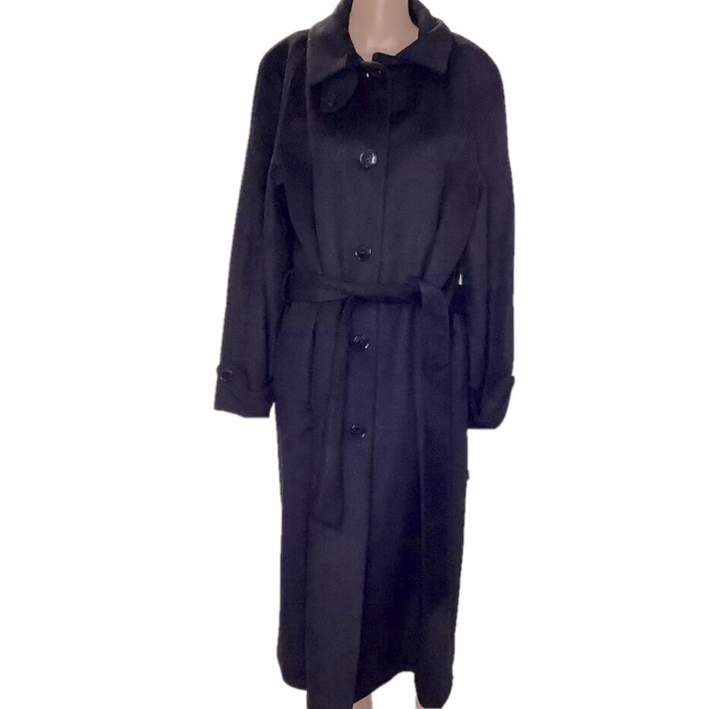 NEW RALPH LAUREN Women's Maxi Wool Blend Belted Wrap Trench Coat Black US 18